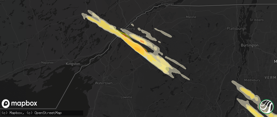 Hail map in Edwards, NY on July 14, 2026