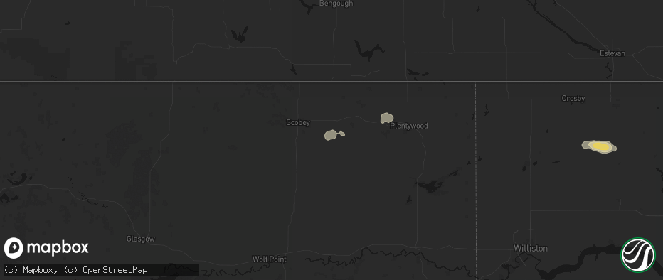 Hail map in Flaxville, MT on July 14, 2026
