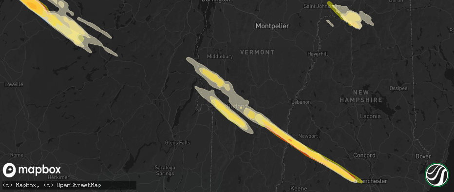 Hail map in Florence, VT on July 14, 2026