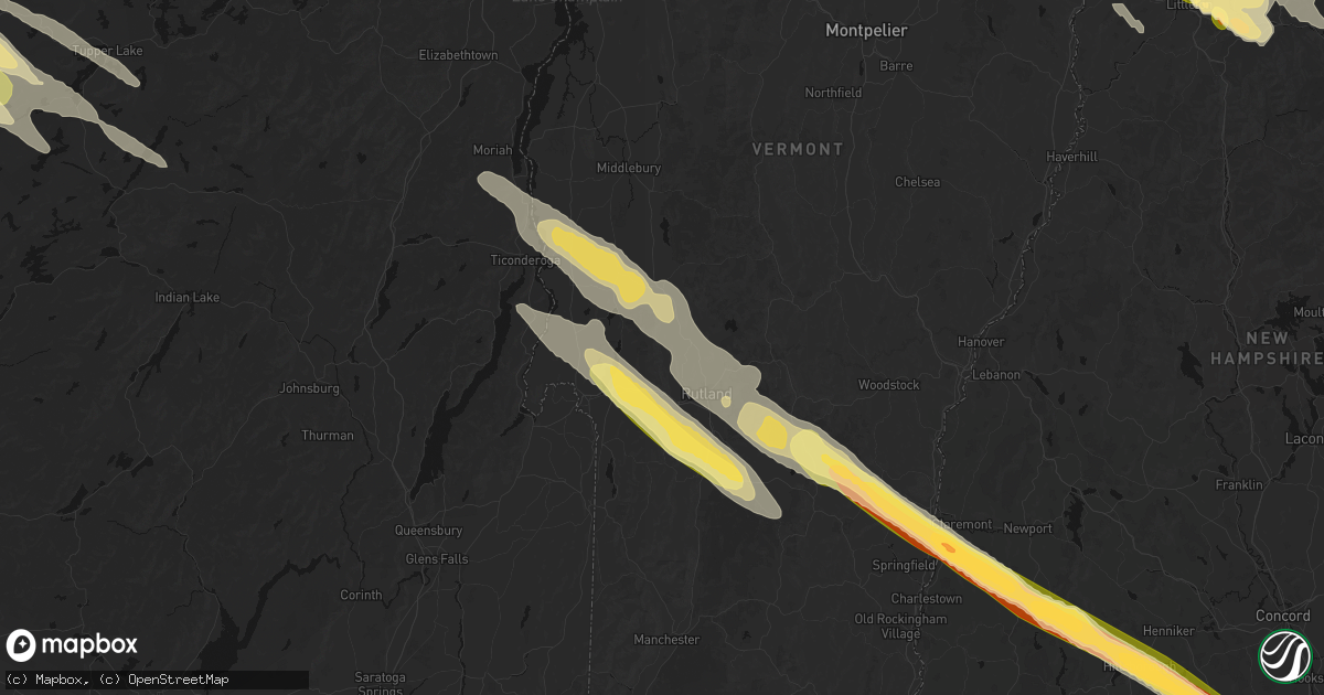 Hail map in Florence, VT on July 14, 2026