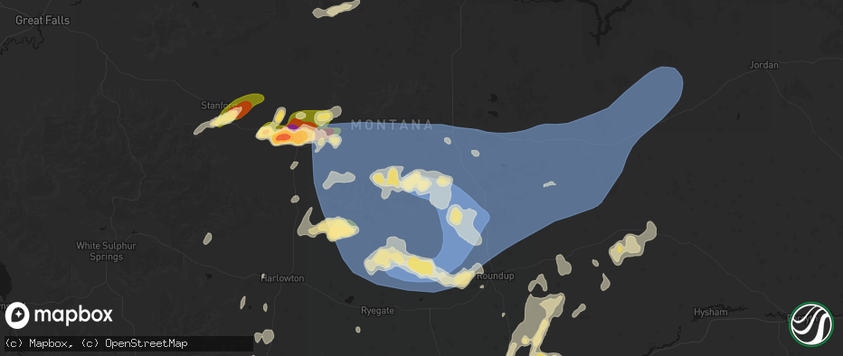 Hail map in Forest Grove, MT on July 14, 2026
