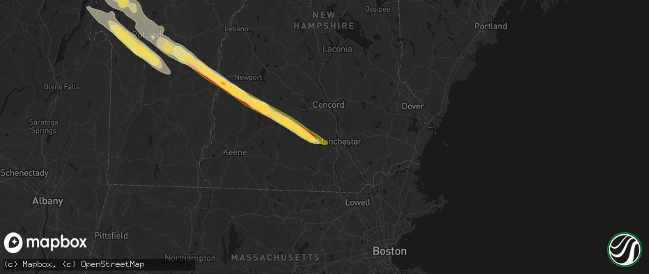 Hail map in Goffstown, NH on July 14, 2026