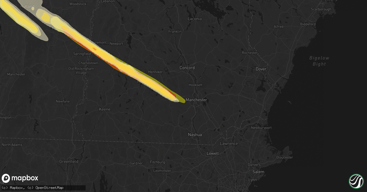 Hail map in Goffstown, NH on July 14, 2026