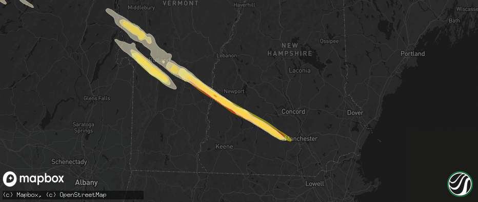 Hail map in Goshen, NH on July 14, 2026