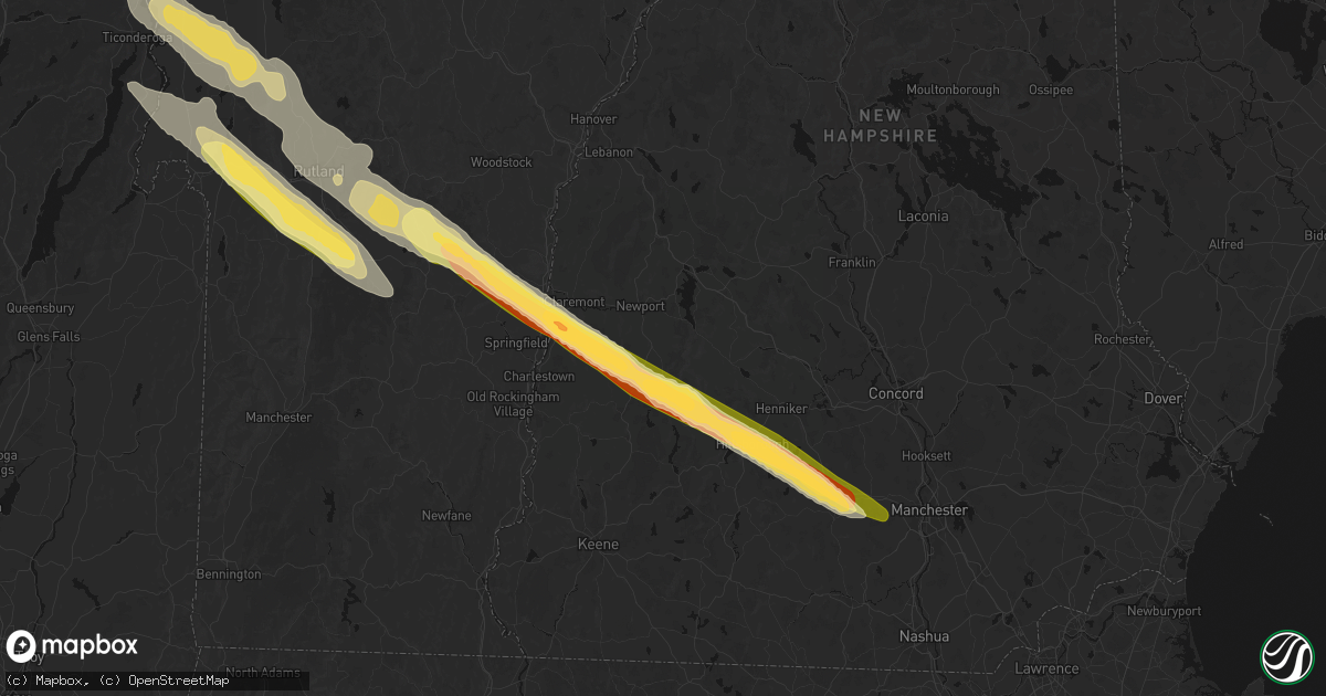 Hail map in Goshen, NH on July 14, 2026