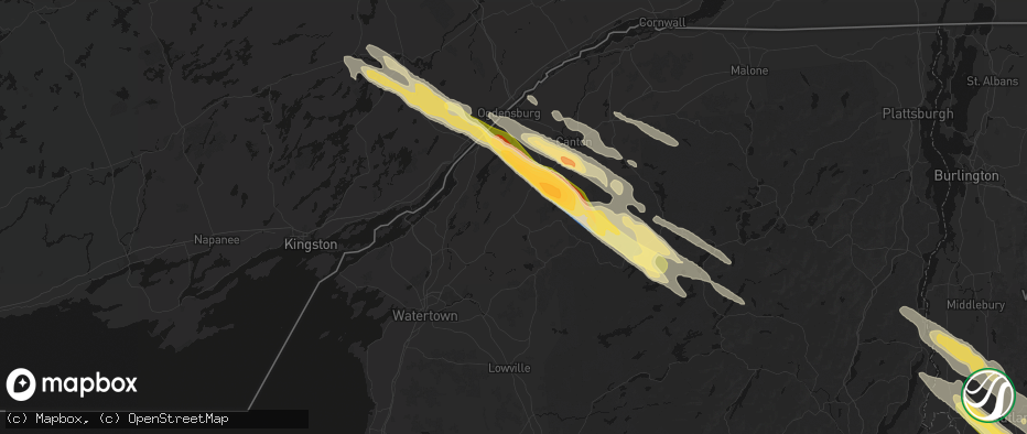 Hail map in Gouverneur, NY on July 14, 2026