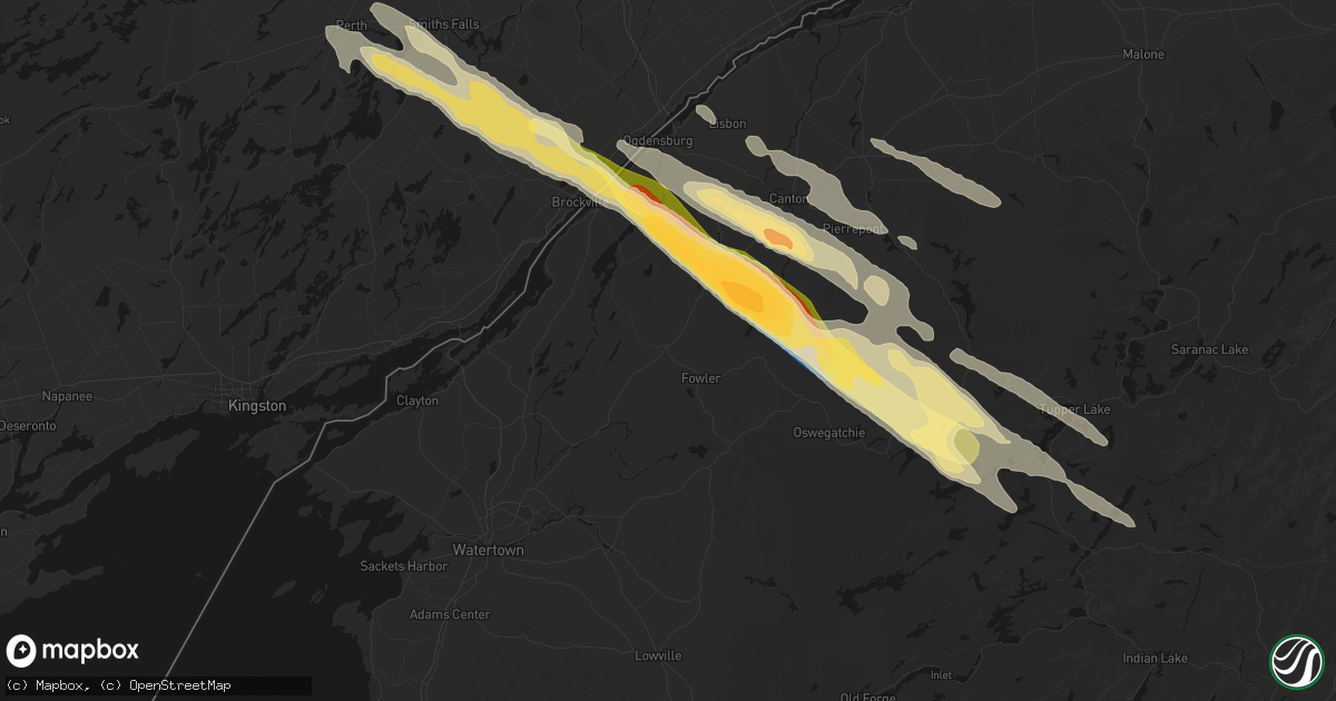 Hail map in Gouverneur, NY on July 14, 2026