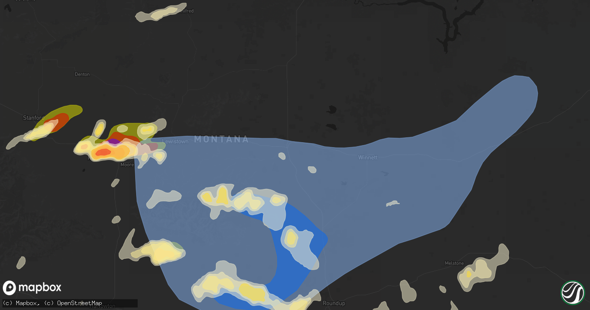 Hail map in Grass Range, MT on July 14, 2026