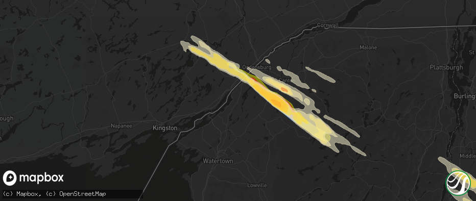 Hail map in Hammond, NY on July 14, 2026