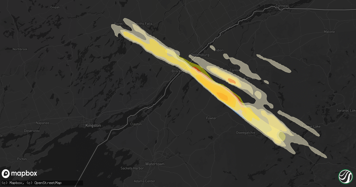 Hail map in Hammond, NY on July 14, 2026