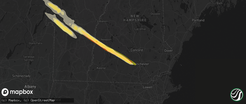 Hail map in Henniker, NH on July 14, 2026