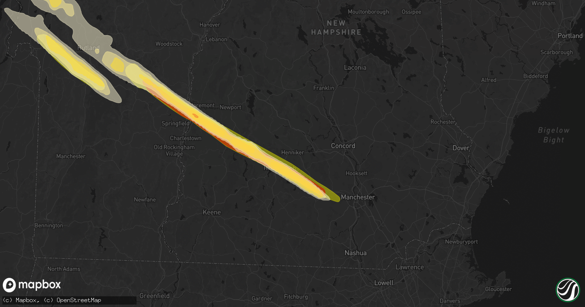 Hail map in Henniker, NH on July 14, 2026