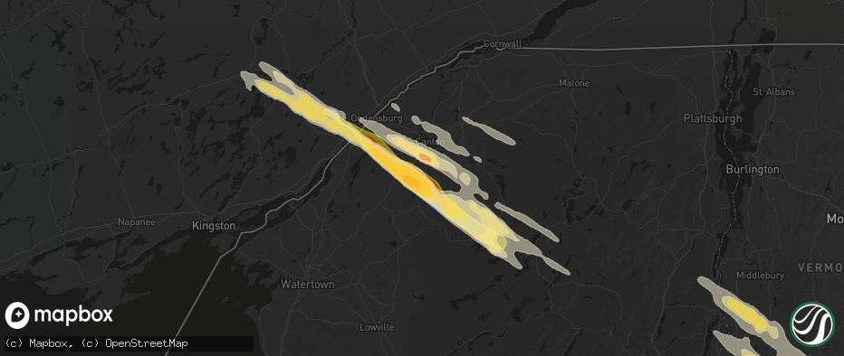 Hail map in Hermon, NY on July 14, 2026
