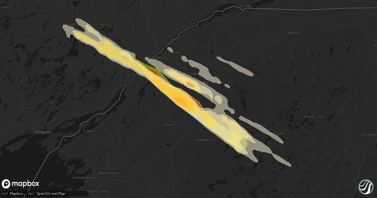 Hail map in Hermon, NY on July 14, 2026