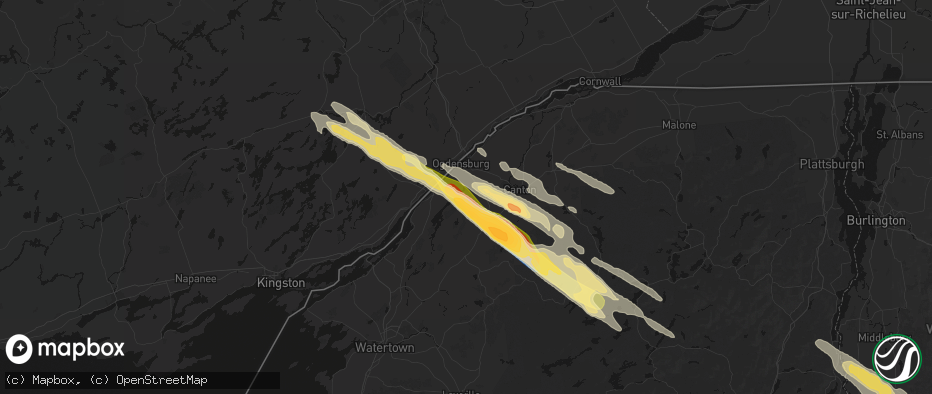 Hail map in Heuvelton, NY on July 14, 2026