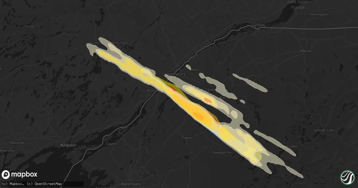 Hail map in Heuvelton, NY on July 14, 2026