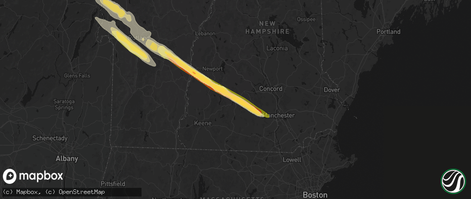 Hail map in Hillsborough, NH on July 14, 2026