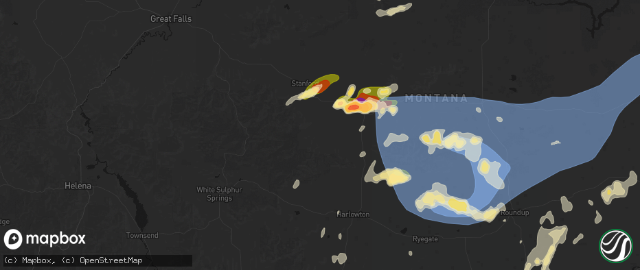 Hail map in Hobson, MT on July 14, 2026