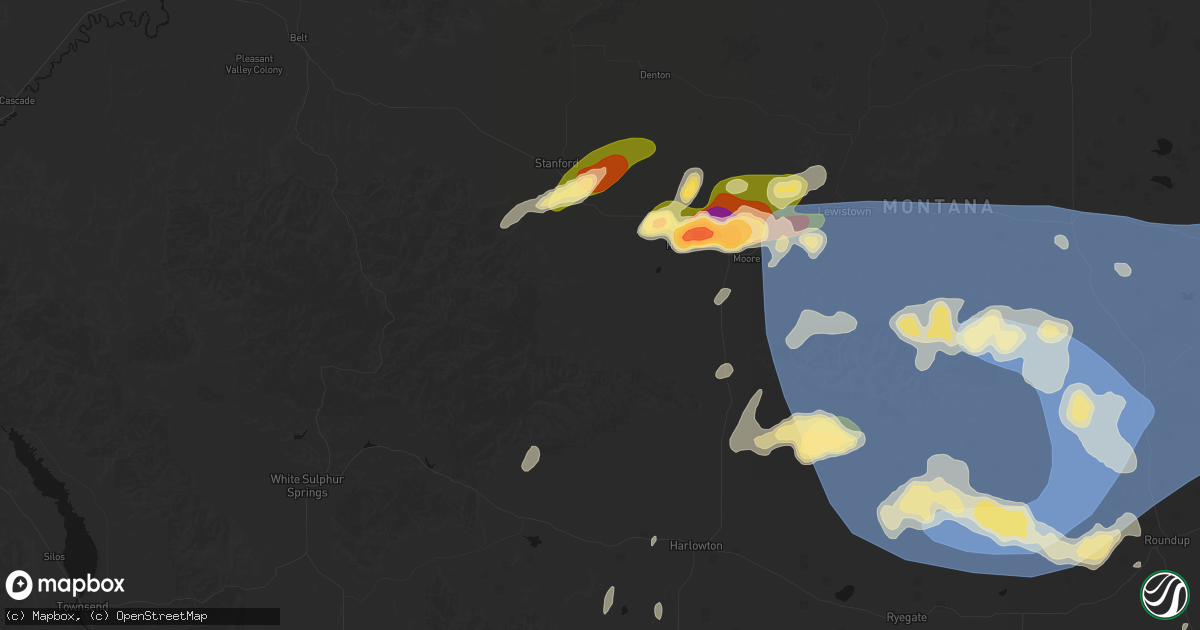 Hail map in Hobson, MT on July 14, 2026
