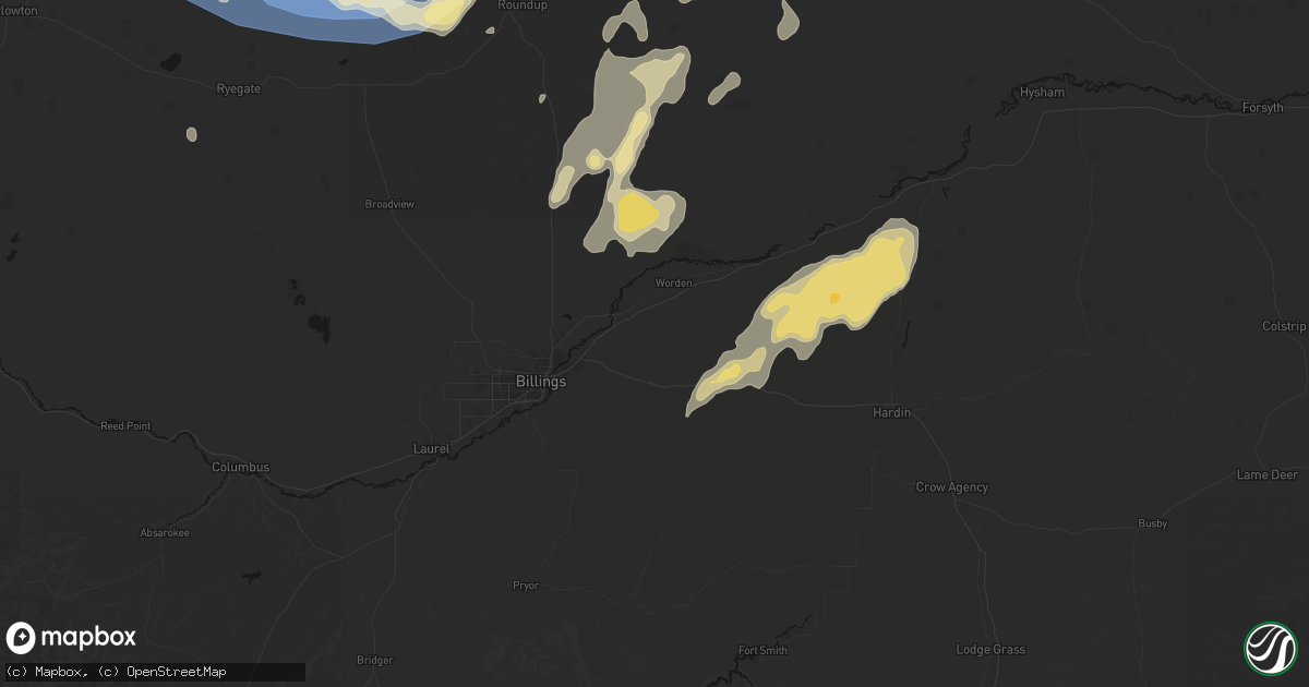Hail map in Huntley, MT on July 14, 2026