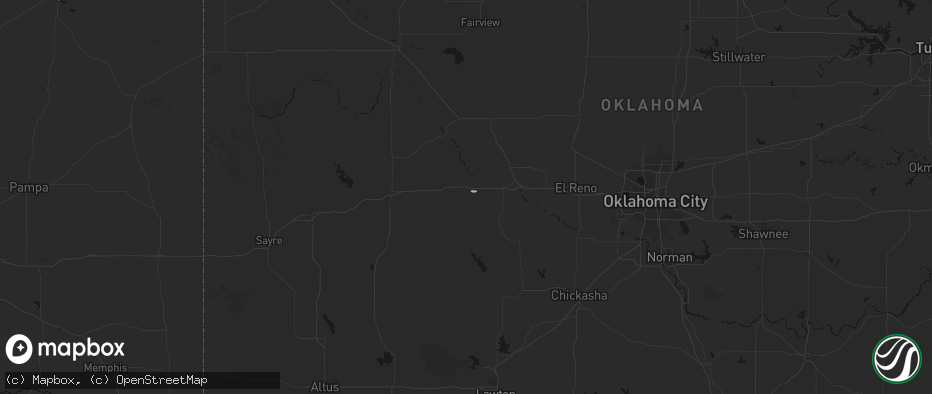 Hail map in Hydro, OK on July 14, 2026