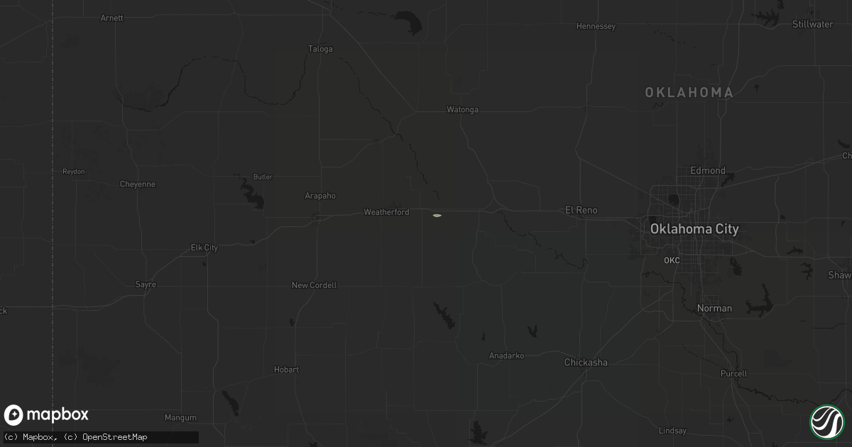 Hail map in Hydro, OK on July 14, 2026