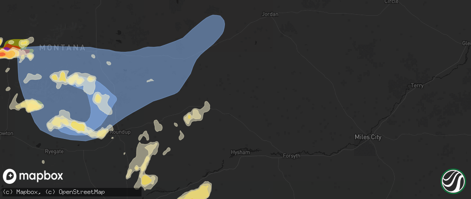 Hail map in Ingomar, MT on July 14, 2026