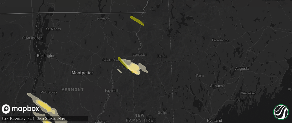 Hail map in Jefferson, NH on July 14, 2026