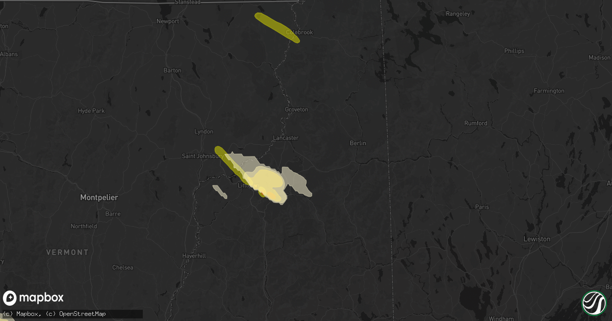 Hail map in Jefferson, NH on July 14, 2026