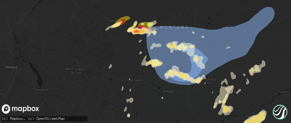 Hail map in Judith Gap, MT on July 14, 2026