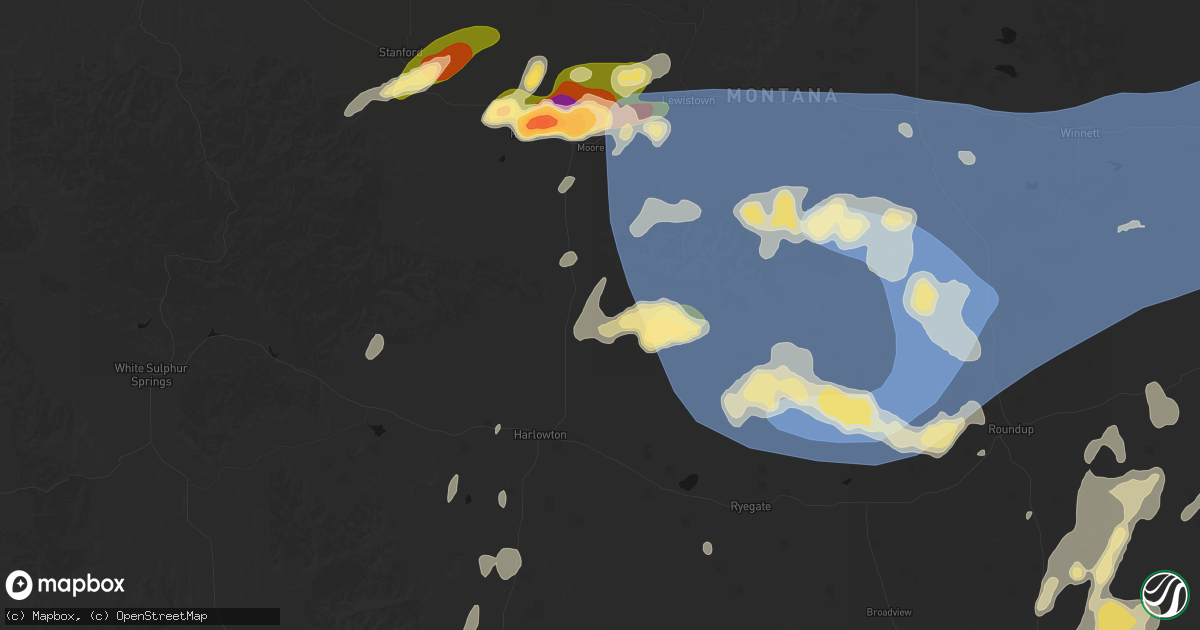 Hail map in Judith Gap, MT on July 14, 2026