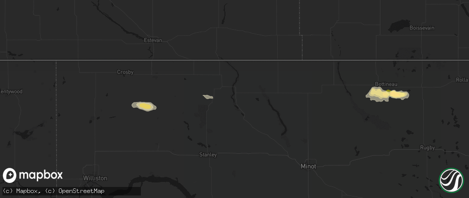 Hail map in Kenmare, ND on July 14, 2026