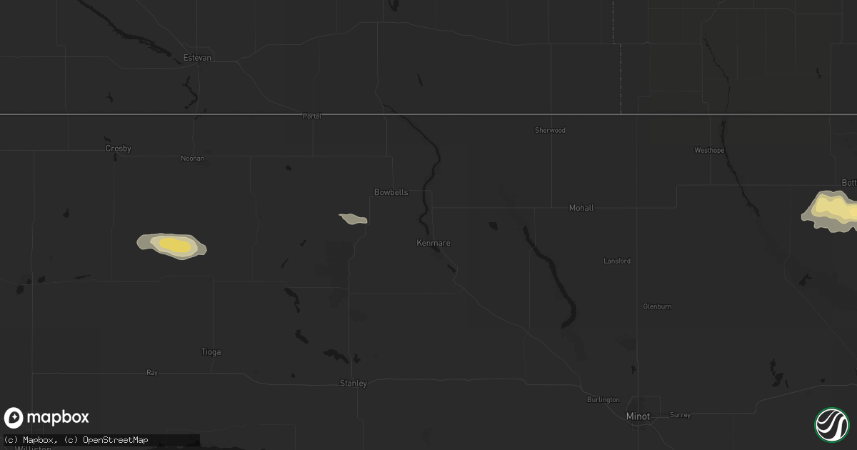 Hail map in Kenmare, ND on July 14, 2026
