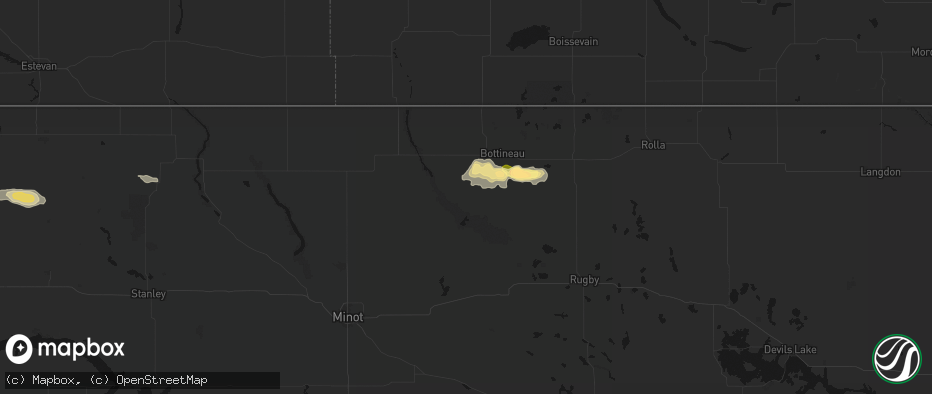Hail map in Kramer, ND on July 14, 2026