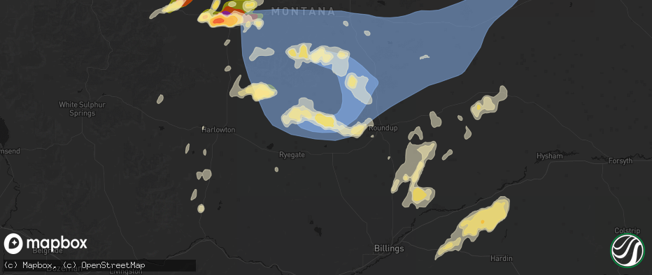 Hail map in Lavina, MT on July 14, 2026