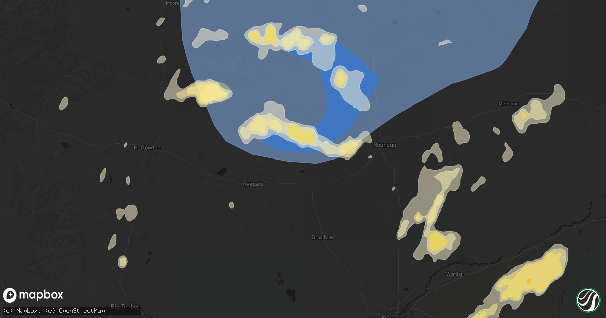 Hail map in Lavina, MT on July 14, 2026