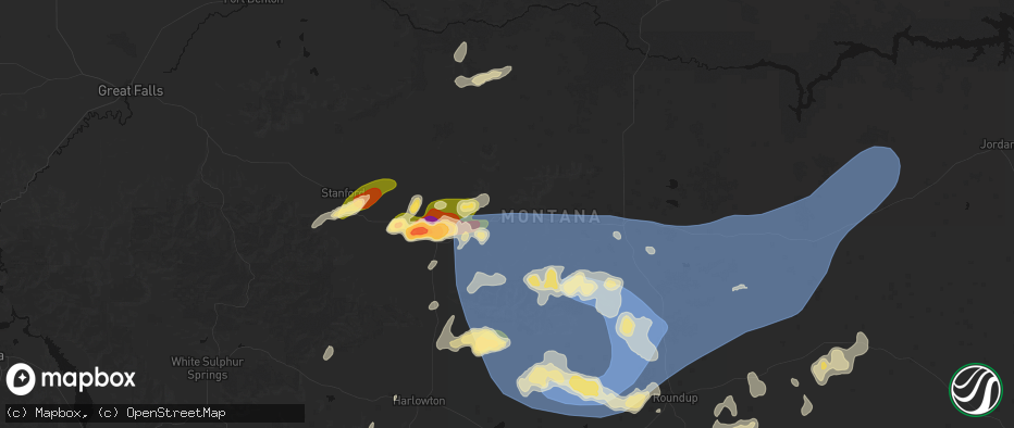 Hail map in Lewistown, MT on July 14, 2026