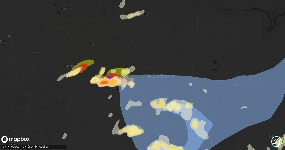 Hail map in Lewistown, MT on July 14, 2026