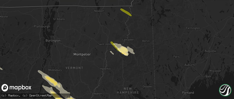 Hail map in Littleton, NH on July 14, 2026