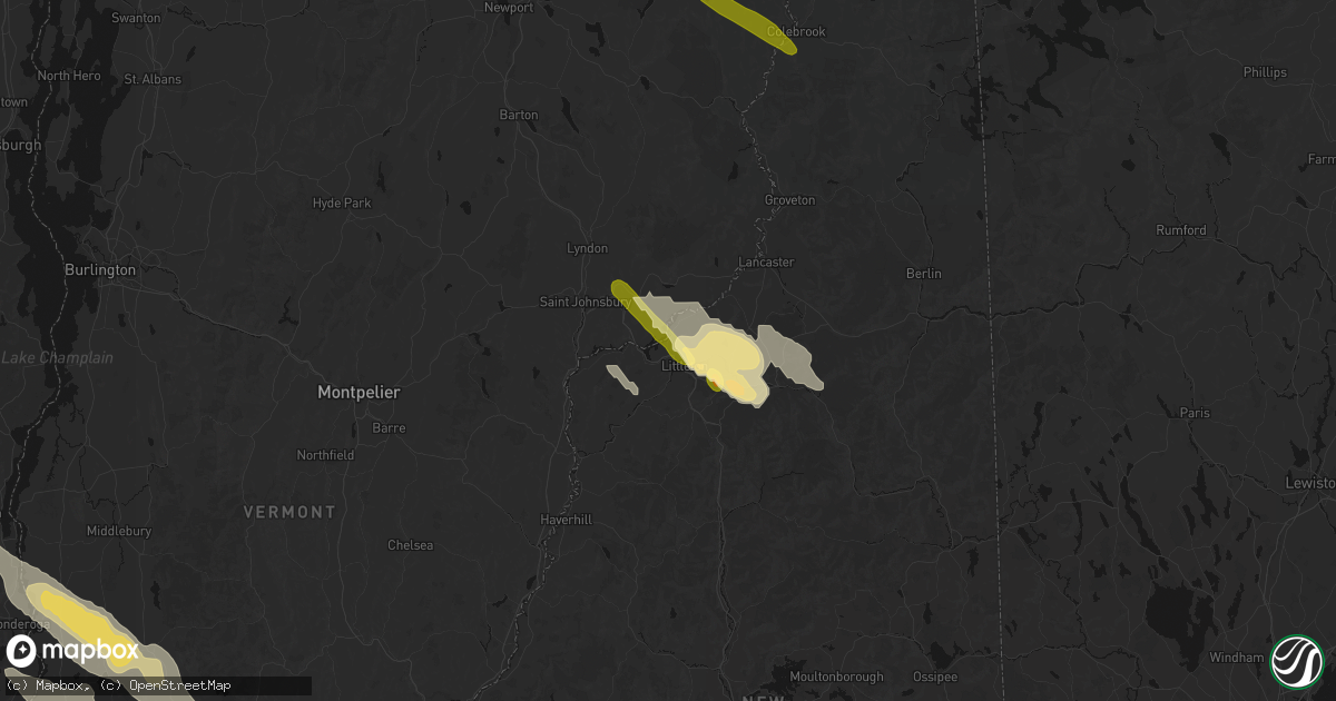 Hail map in Littleton, NH on July 14, 2026
