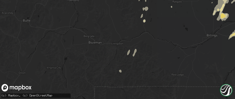 Hail map in Livingston, MT on July 14, 2026