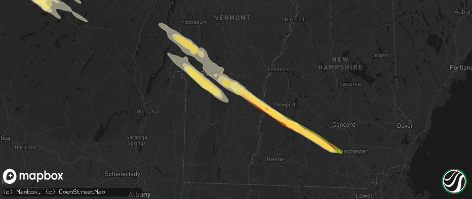 Hail map in Ludlow, VT on July 14, 2026