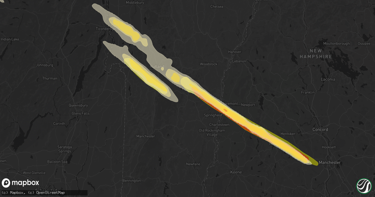 Hail map in Ludlow, VT on July 14, 2026