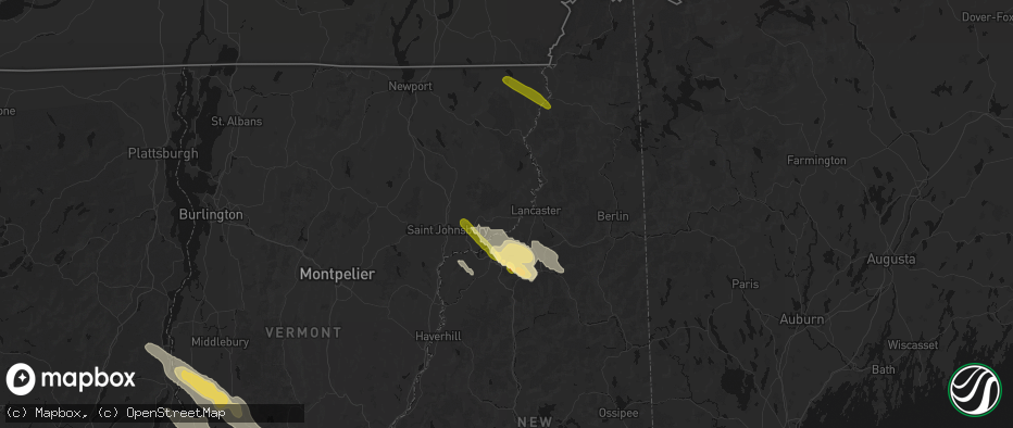 Hail map in Lunenburg, VT on July 14, 2026