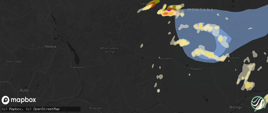 Hail map in Martinsdale, MT on July 14, 2026