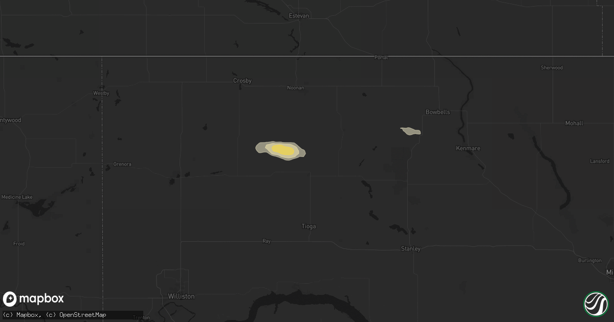 Hail map in Mcgregor, ND on July 14, 2026