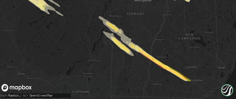 Hail map in Middletown Springs, VT on July 14, 2026