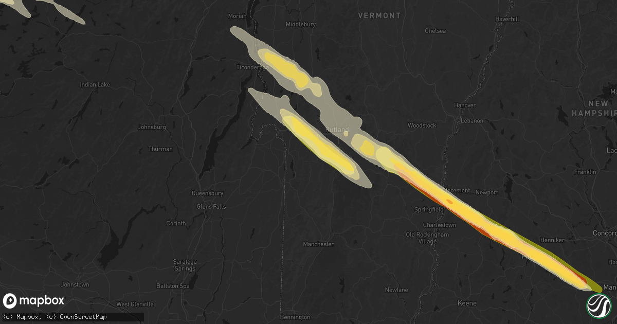 Hail map in Middletown Springs, VT on July 14, 2026