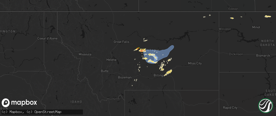 Hail map in Montana on July 14, 2026