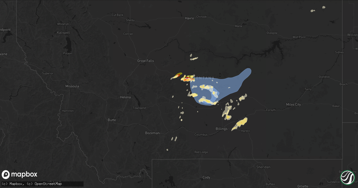 Hail map in Montana on July 14, 2026